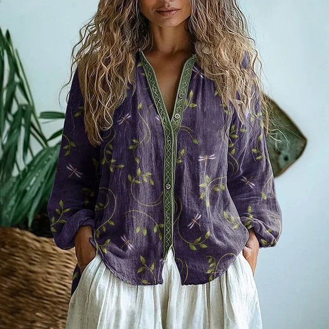 Brianna | Elegant Vintage Bladtryckskjorta