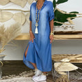 Alliah | Elegant Mid Sleeve V-Neck Plain Dress
