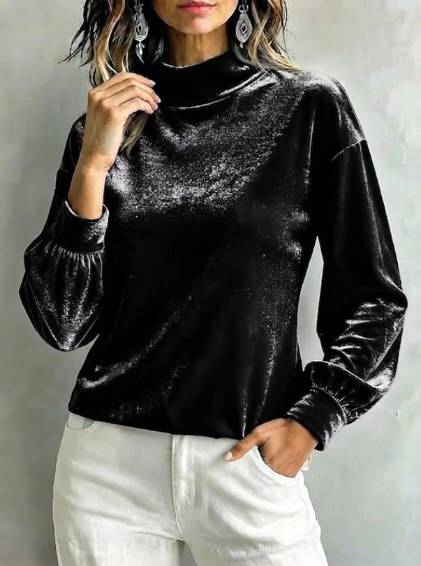 Victoria | Sammet Hög Hals Blus