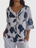 Fleur | Avslappnad Blommig V-ringad Blus