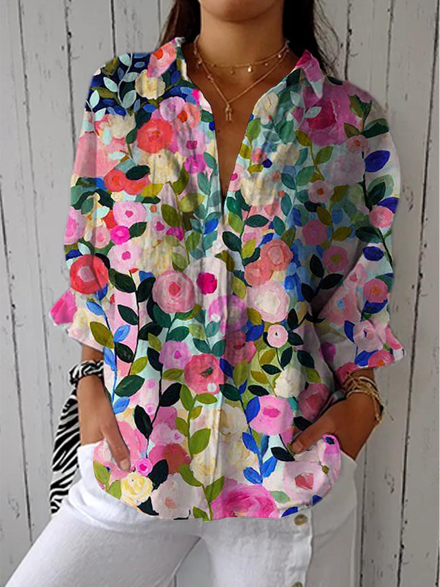 Louise | Stilig Blommig Canvas Blus