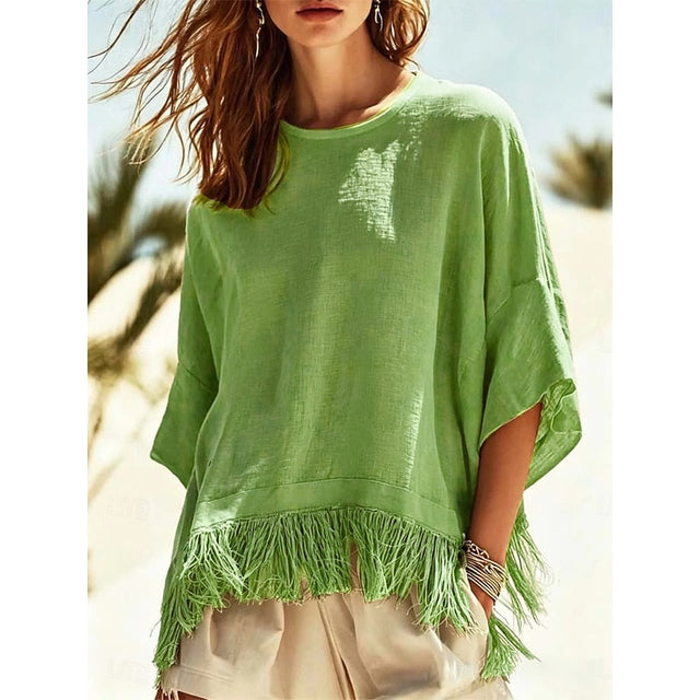 Vera | Fringed Hem Avslappnad Blus