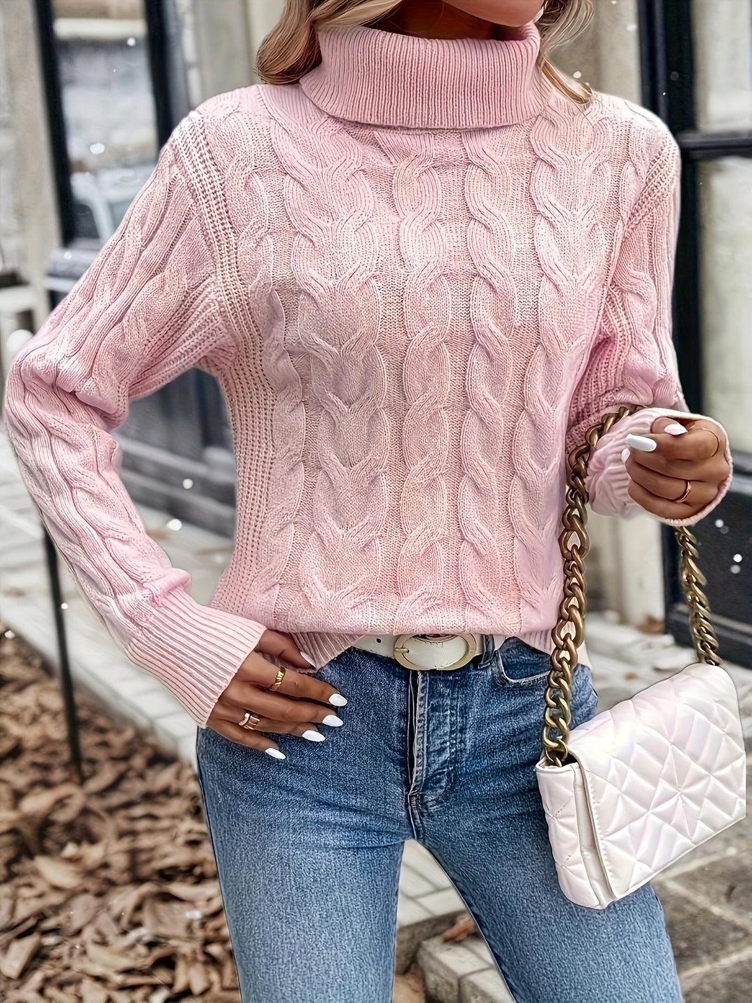 Celeste | Mysig Kabelstickad Turtleneck Tröja