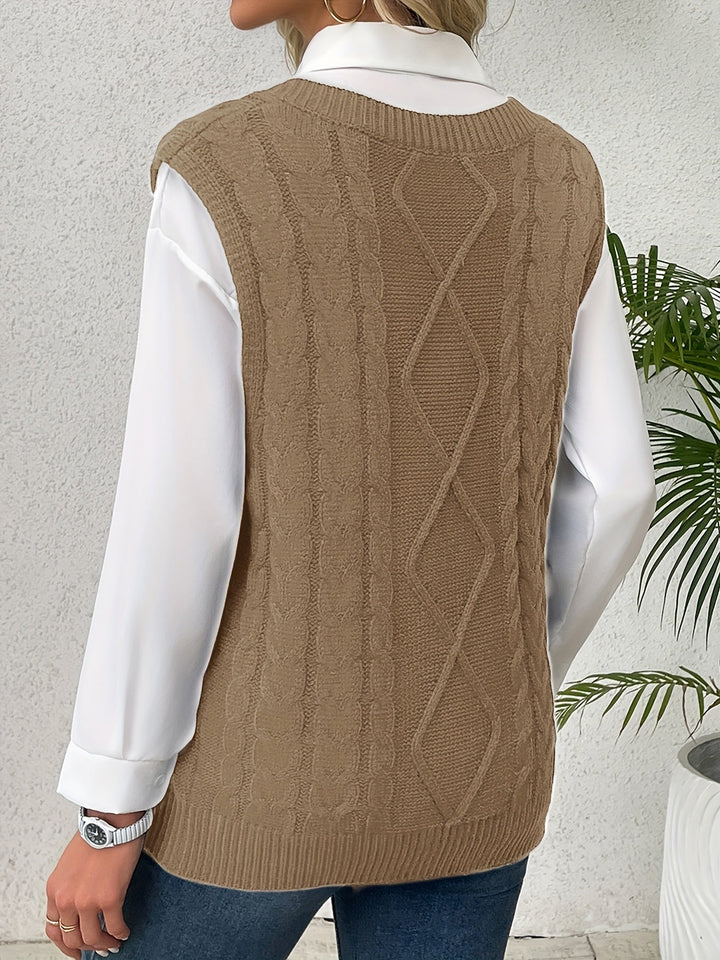 Cora | Mysig Kabelstickad V-Hals Västsweater
