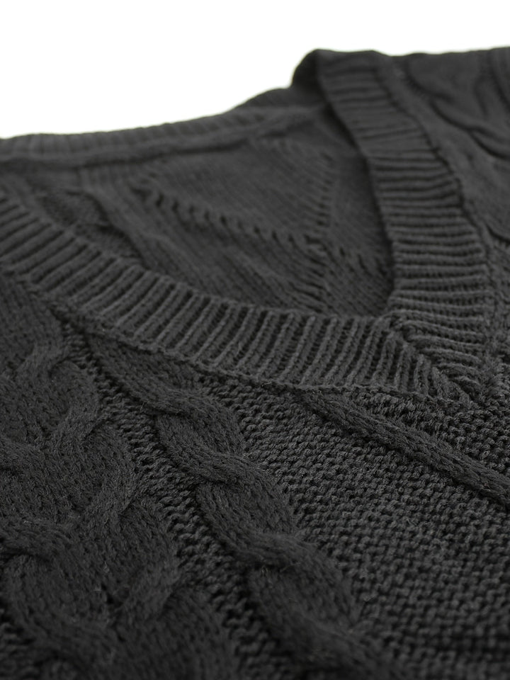 Cora | Mysig Kabelstickad V-Hals Västsweater