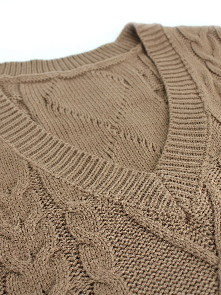 Cora | Mysig Kabelstickad V-Hals Västsweater