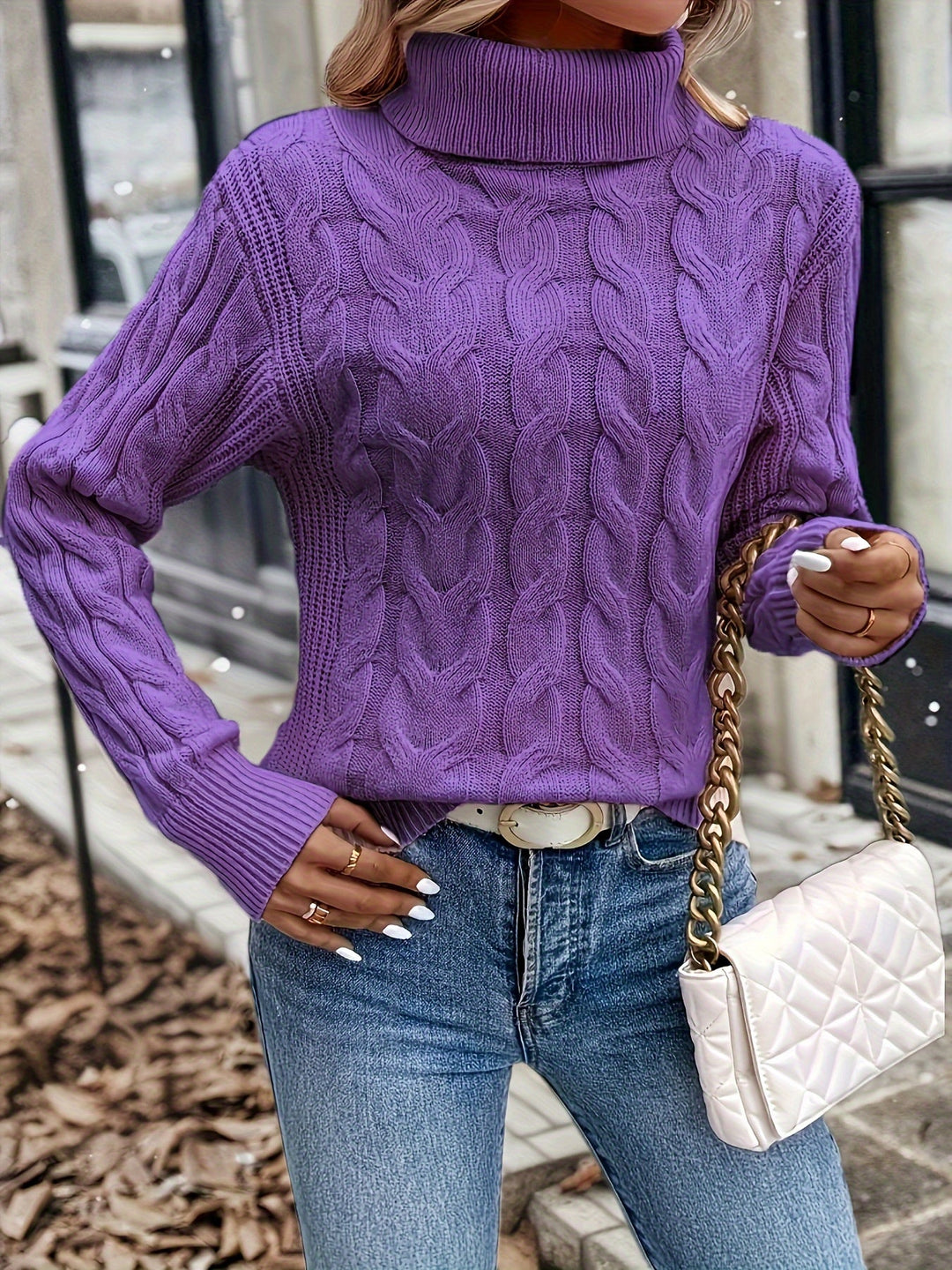 Celeste | Mysig Kabelstickad Turtleneck Tröja