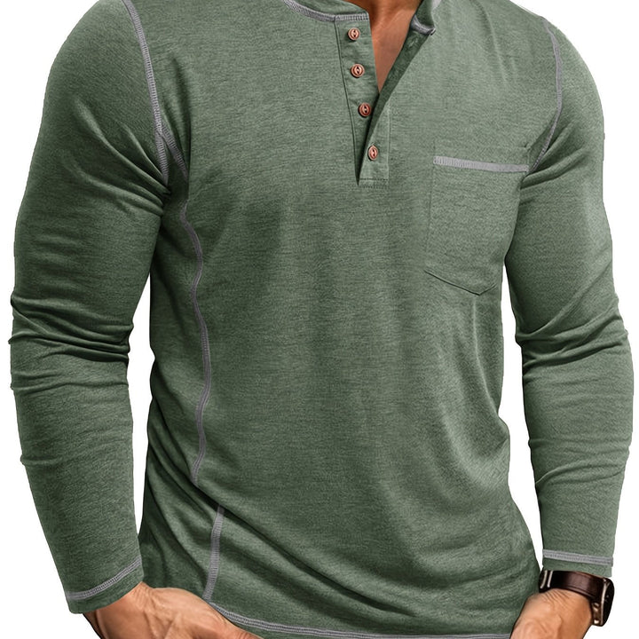 Reuben | Kontraststickad långärmad Henley
