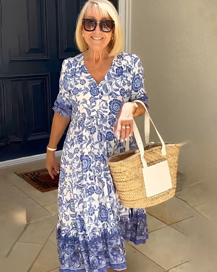 Keisha | Graciös V-ringad Blommig Klänning