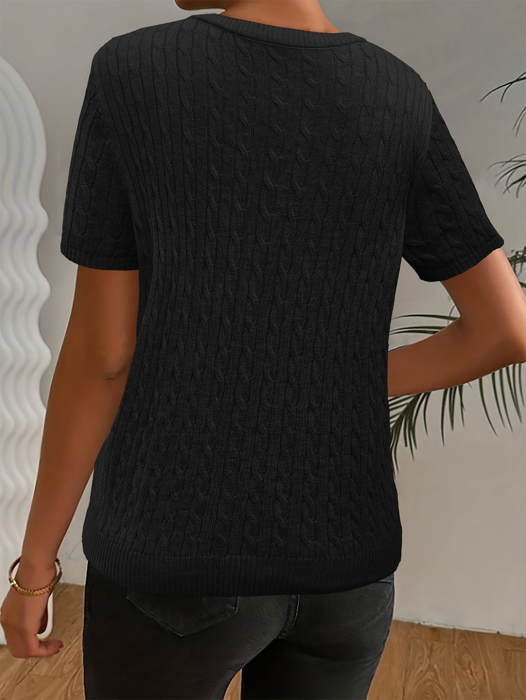 Tabitha | Texturerad Rund Halsringning Kort Ärmad Topp
