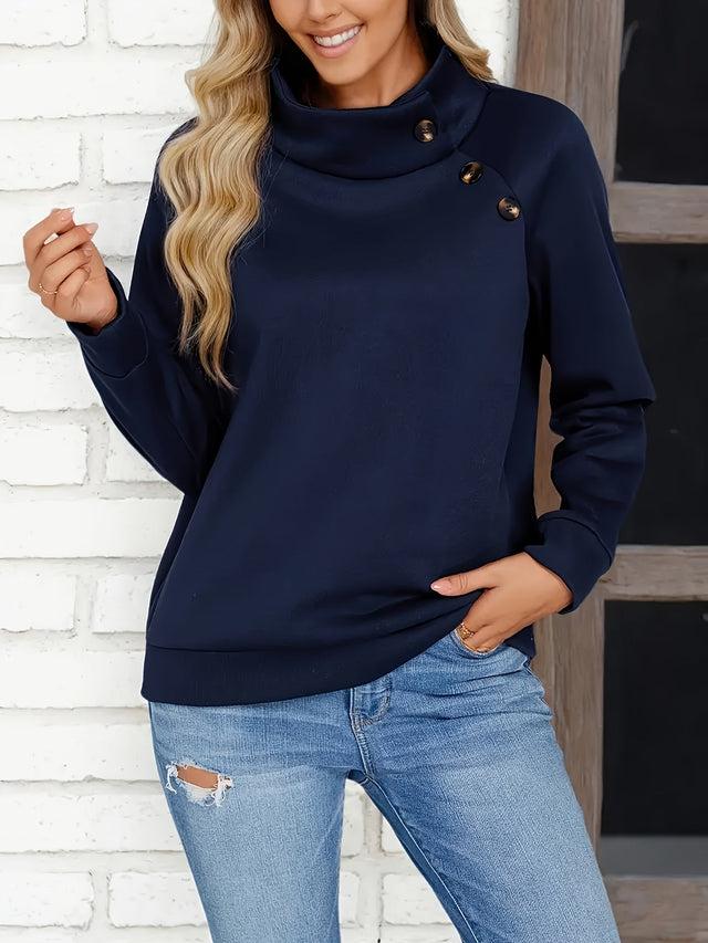 Kirsten | Knapp-Accent Ståkrage Sweatshirt