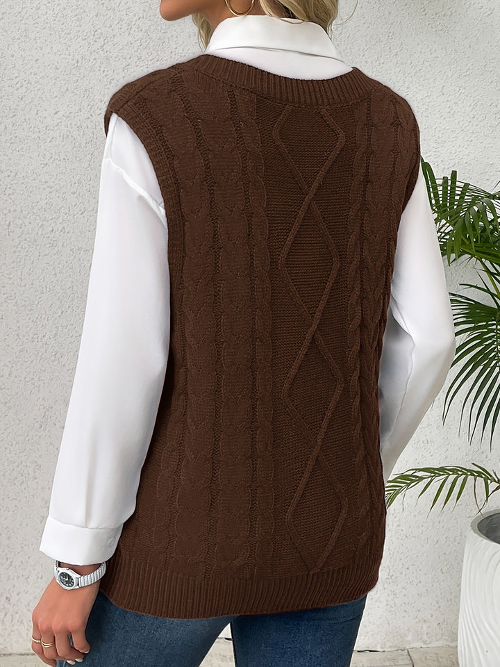 Cora | Mysig Kabelstickad V-Hals Västsweater