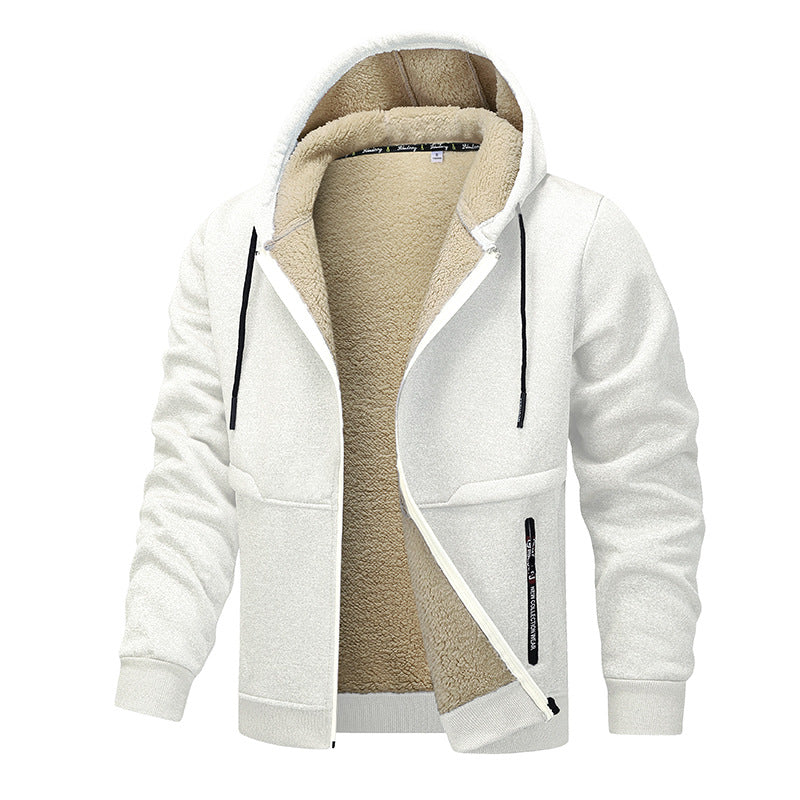 Tjock hoodie herr med dragkedja och varmt teddyfoder