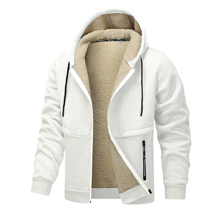 Tjock hoodie herr med dragkedja och varmt teddyfoder