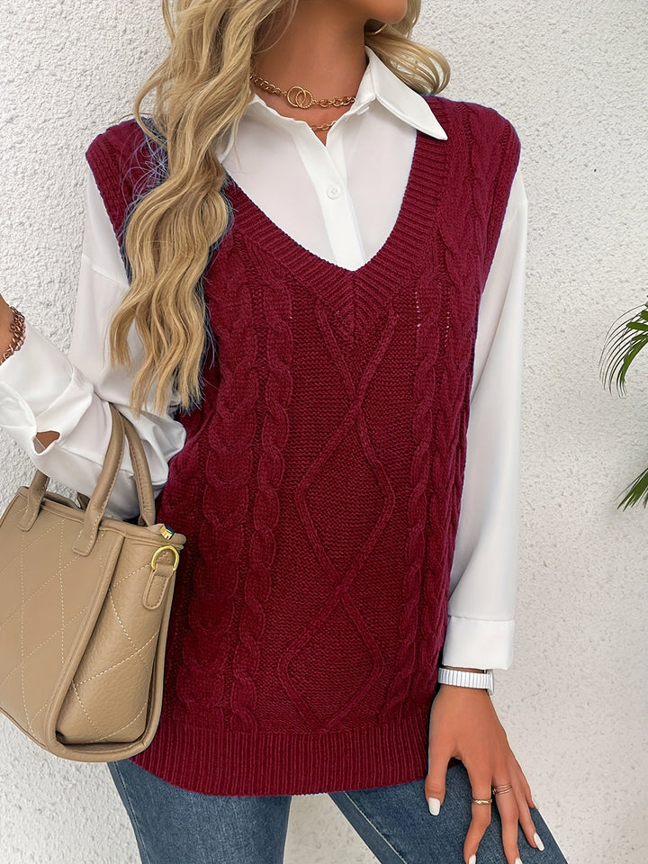 Cora | Mysig Kabelstickad V-Hals Västsweater
