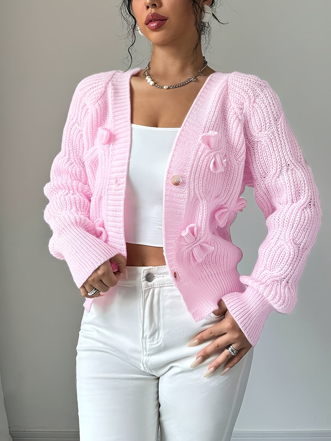 Juniper | Mjuk Cardigan med Båge och Långa Ärmar