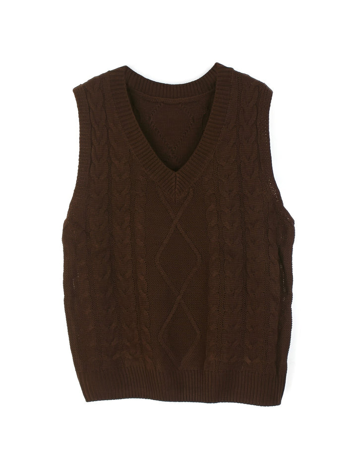 Cora | Mysig Kabelstickad V-Hals Västsweater