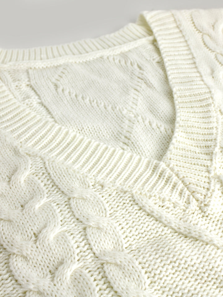 Cora | Mysig Kabelstickad V-Hals Västsweater