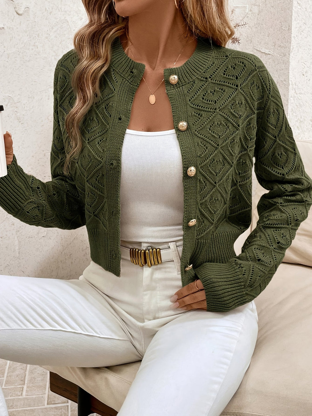 Della | Texturerad Knapp-Front Kofta