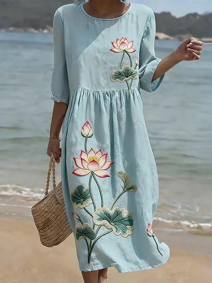 Vanessa | Tidlös Rundhalsad Blommig Klänning