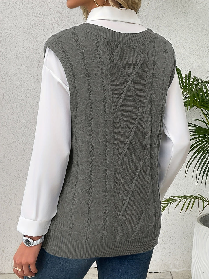 Cora | Mysig Kabelstickad V-Hals Västsweater
