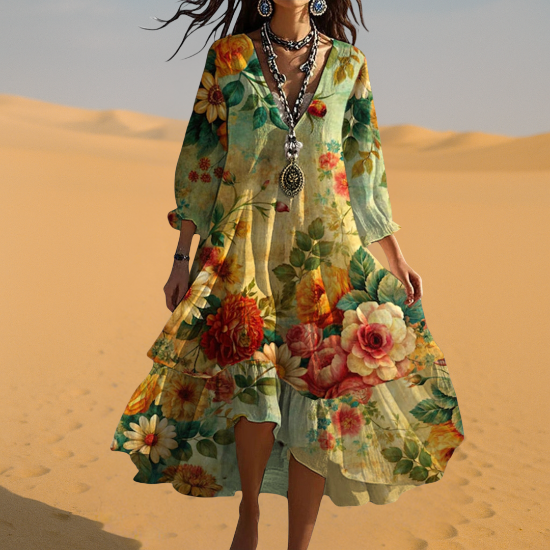 Cassidy | Vintage Boho V-ringad Sommarklänning