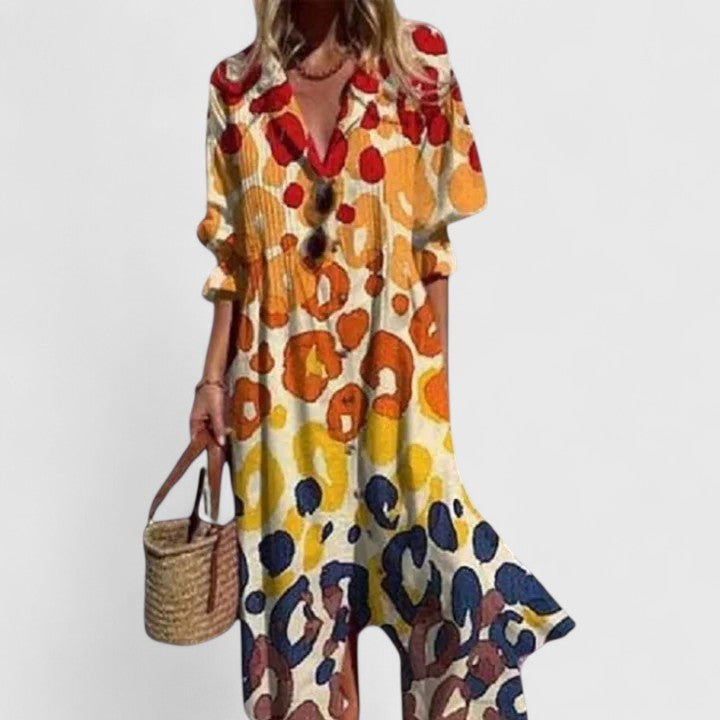 Paula | Elegant Flerfärgad Boho Klänning