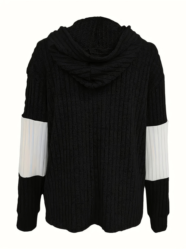 Cecilia | Texturerad Färgblock Hoodie-jacka