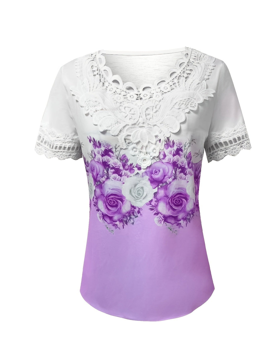 Constance | Blus med Spetsdetaljer och Blommönster