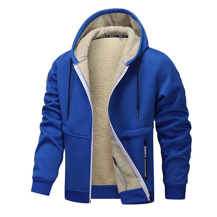 Tjock hoodie herr med dragkedja och varmt teddyfoder