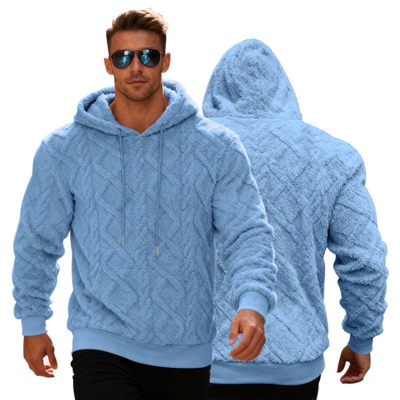 Plyschhoodie herr med fleecefoder, enfärgad och varm
