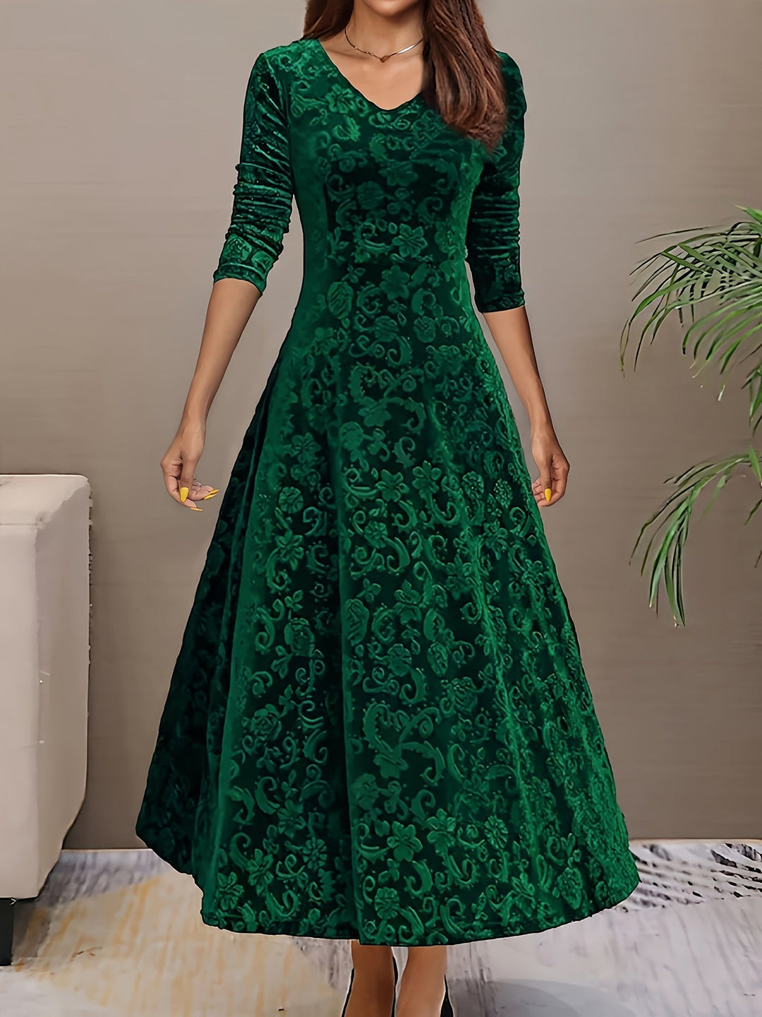 Adeline | Elegant långärmad midi klänning