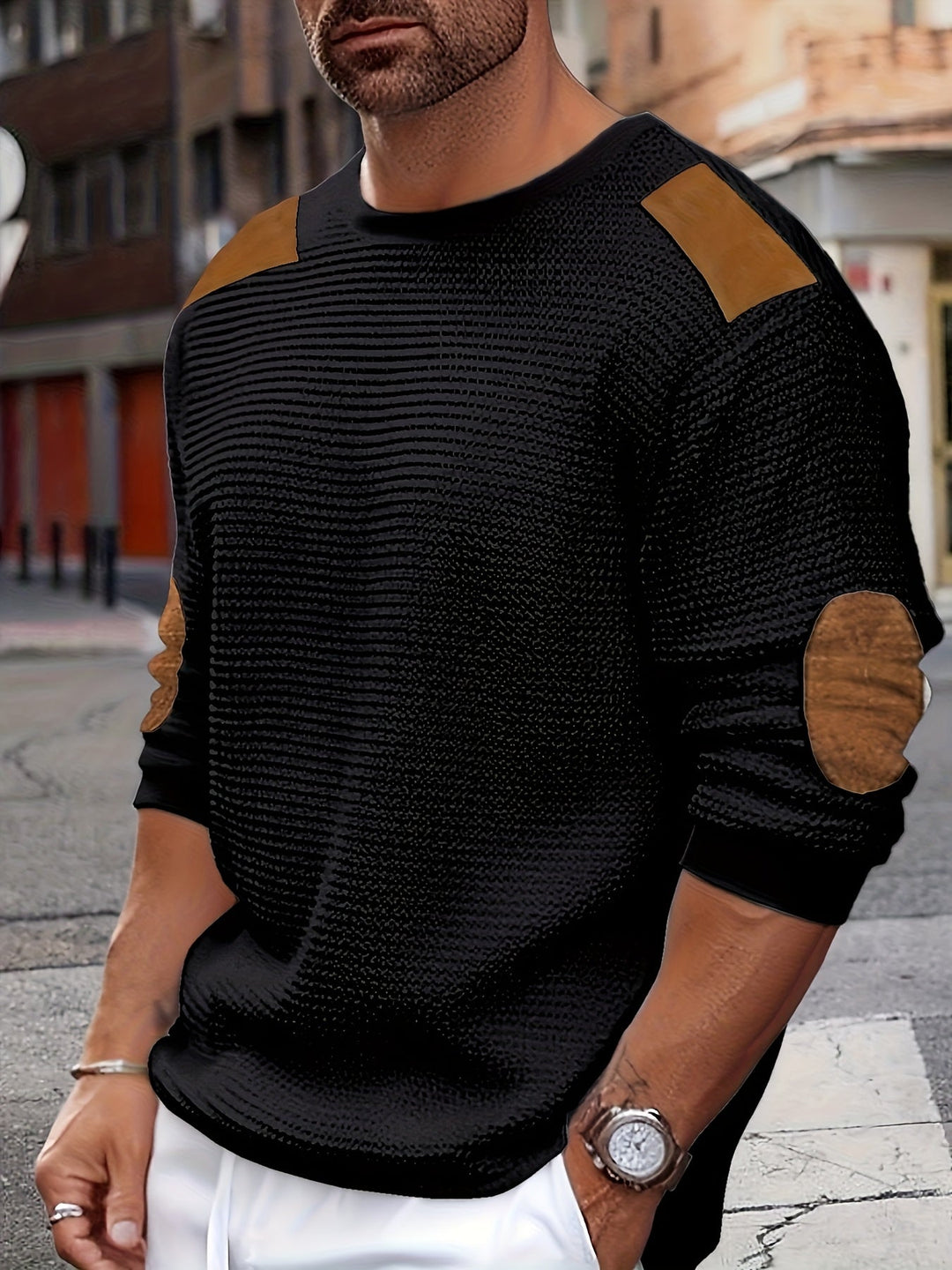 Aaron | Texturerad Elbow-Patch Pullover