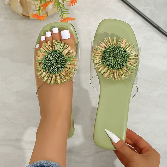 Elise | Blommig Fyrkantig Tå Sandaler
