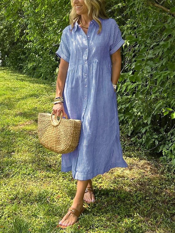Maggie | Avslappnad Randig Midi Klänning