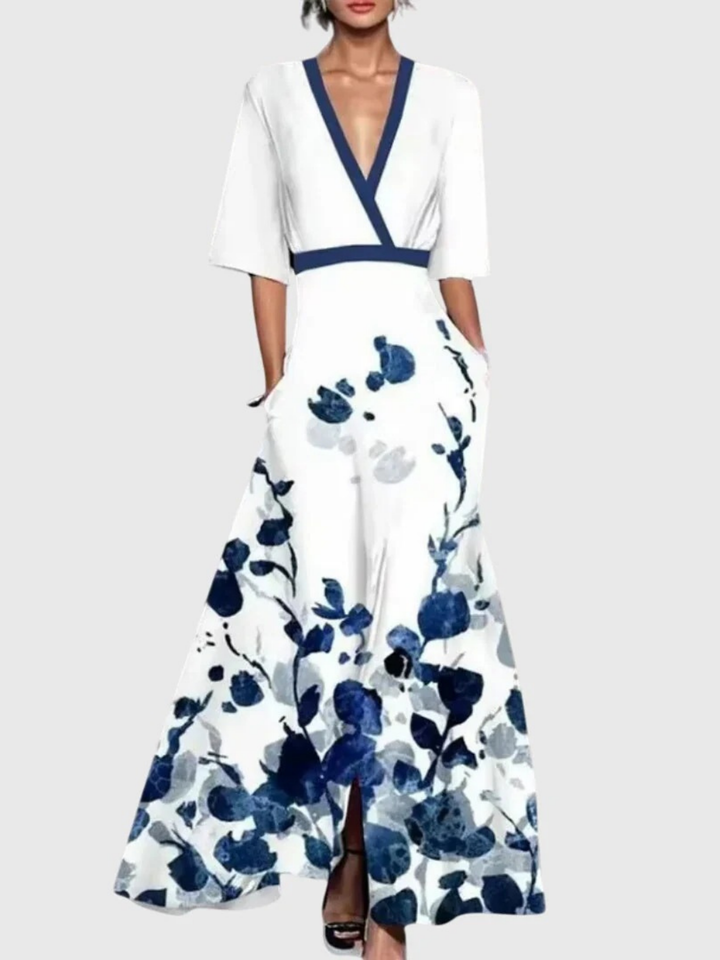 Candice | Elegant Blommig V-ringad Klänning