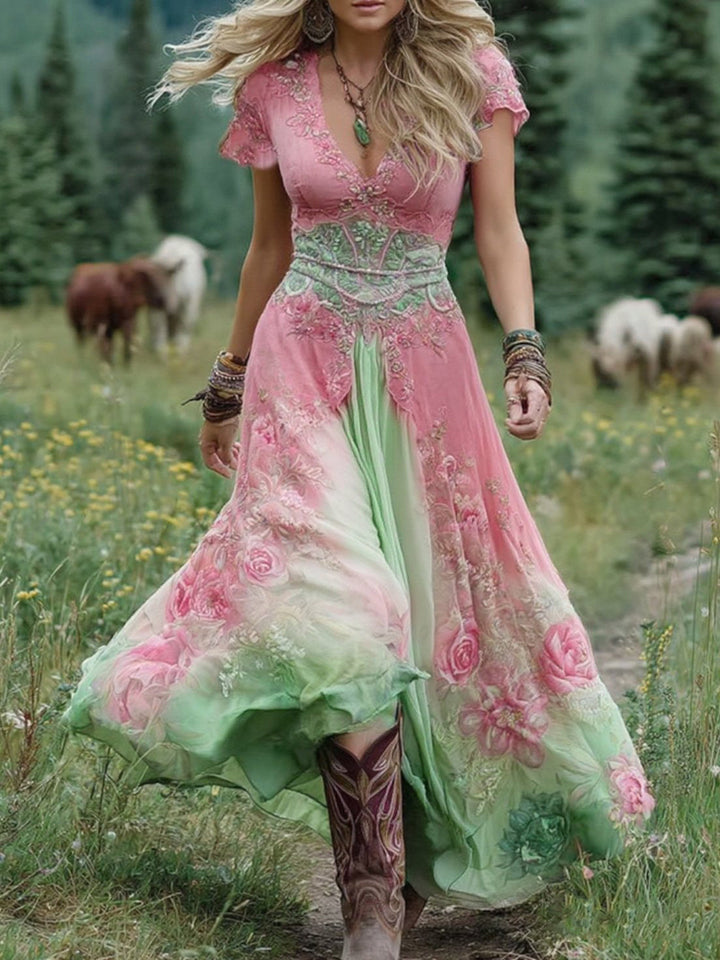Natalie | Elegant Floral Maxi Klänning