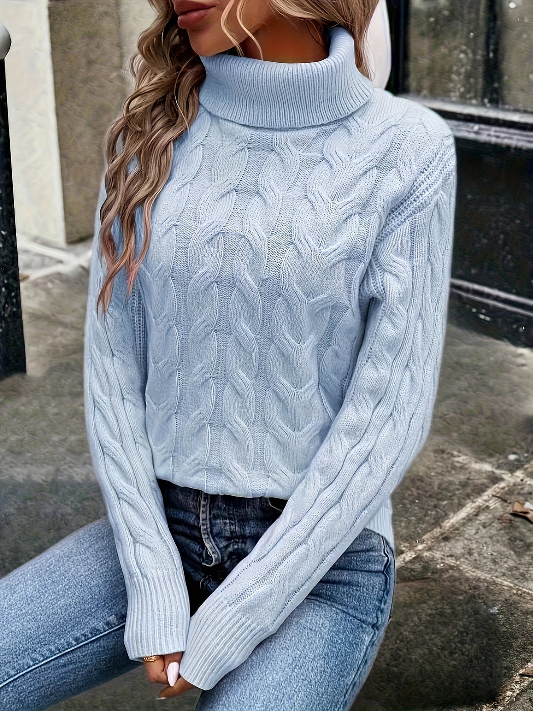 Celeste | Mysig Kabelstickad Turtleneck Tröja