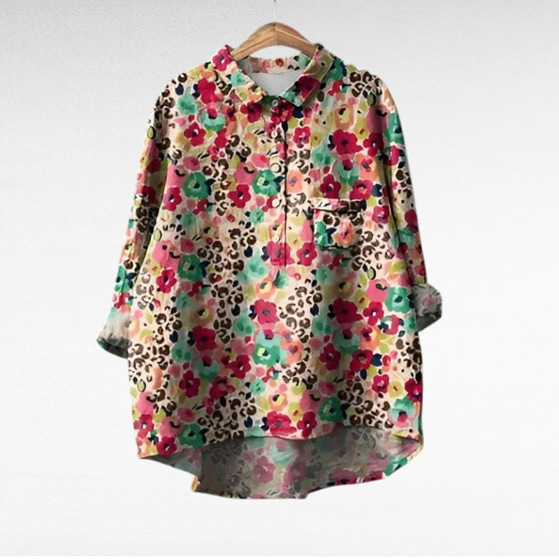 Kristin | Klassisk Blommig Blus med Lång Ärmar