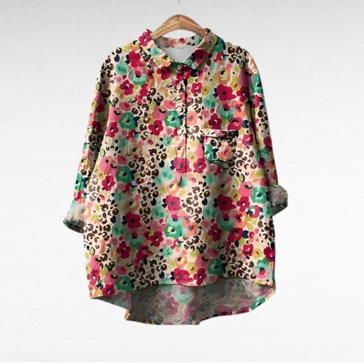 Kristin | Klassisk Blommig Blus med Lång Ärmar