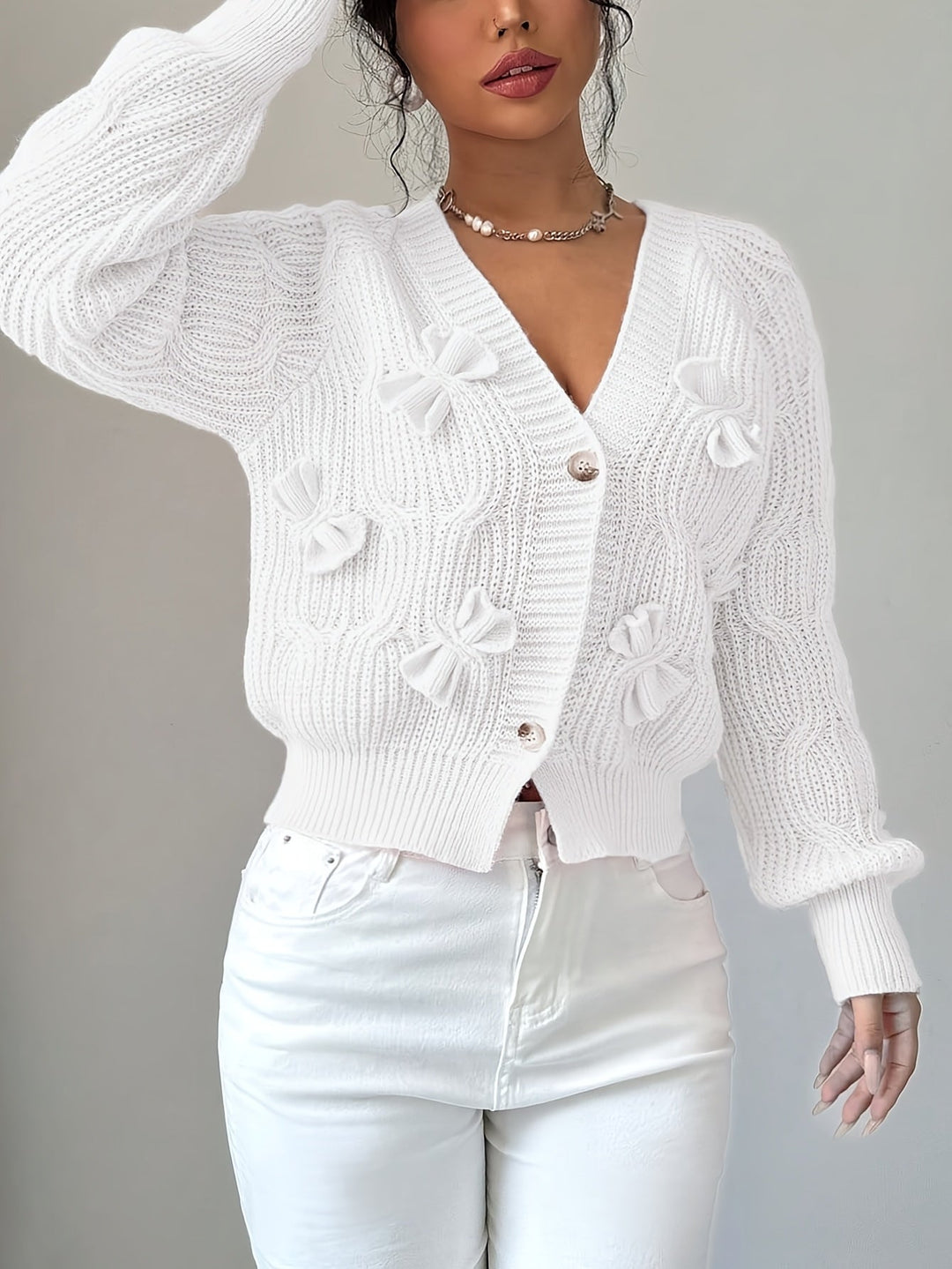 Juniper | Mjuk Cardigan med Båge och Långa Ärmar
