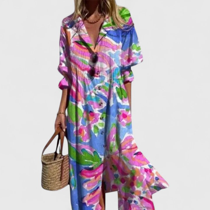Paula | Elegant Flerfärgad Boho Klänning