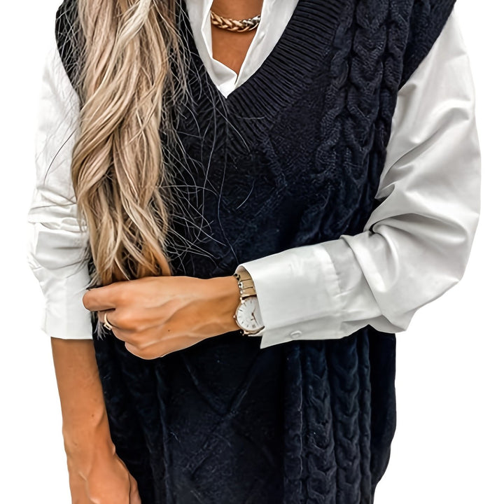 Cora | Mysig Kabelstickad V-Hals Västsweater