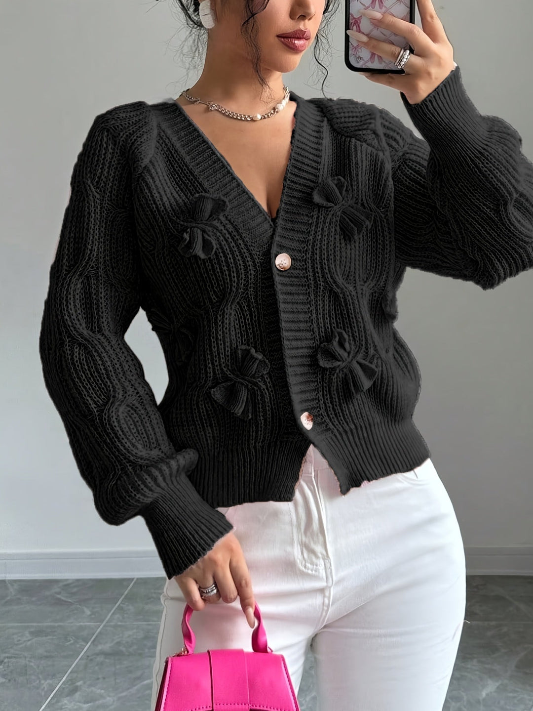 Juniper | Mjuk Cardigan med Båge och Långa Ärmar