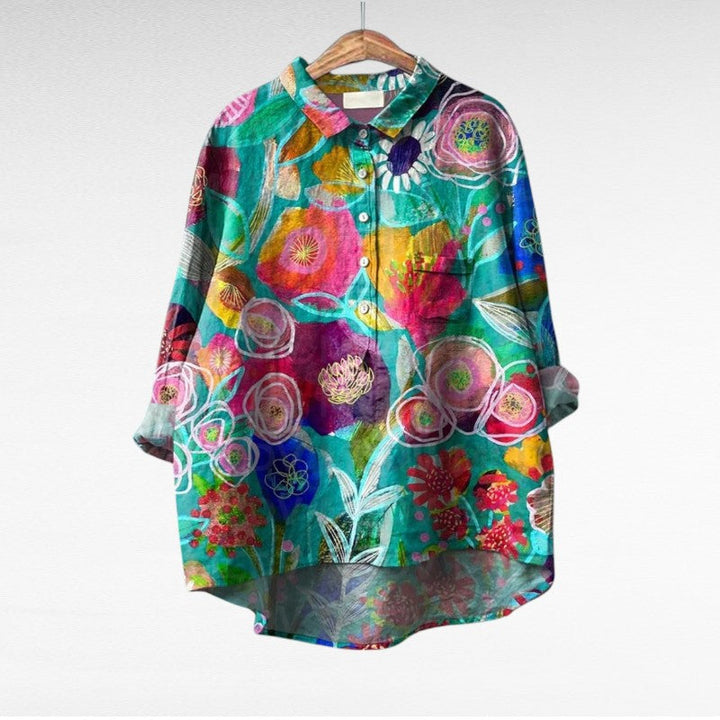 Colleen | Klassisk Multicolor Långärmad Blus