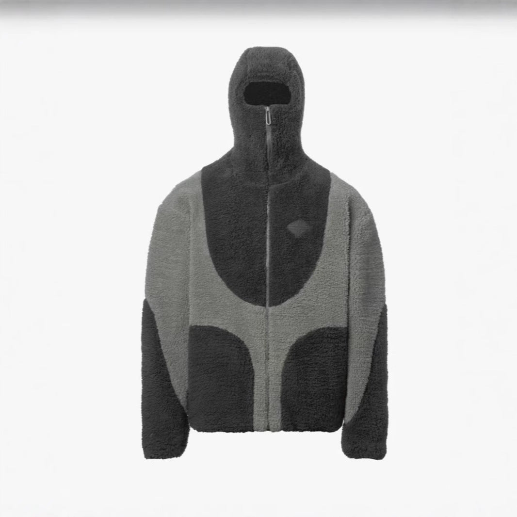 Hoodie herr med dragkedja i lammullslook och sömdetaljer, löst fall