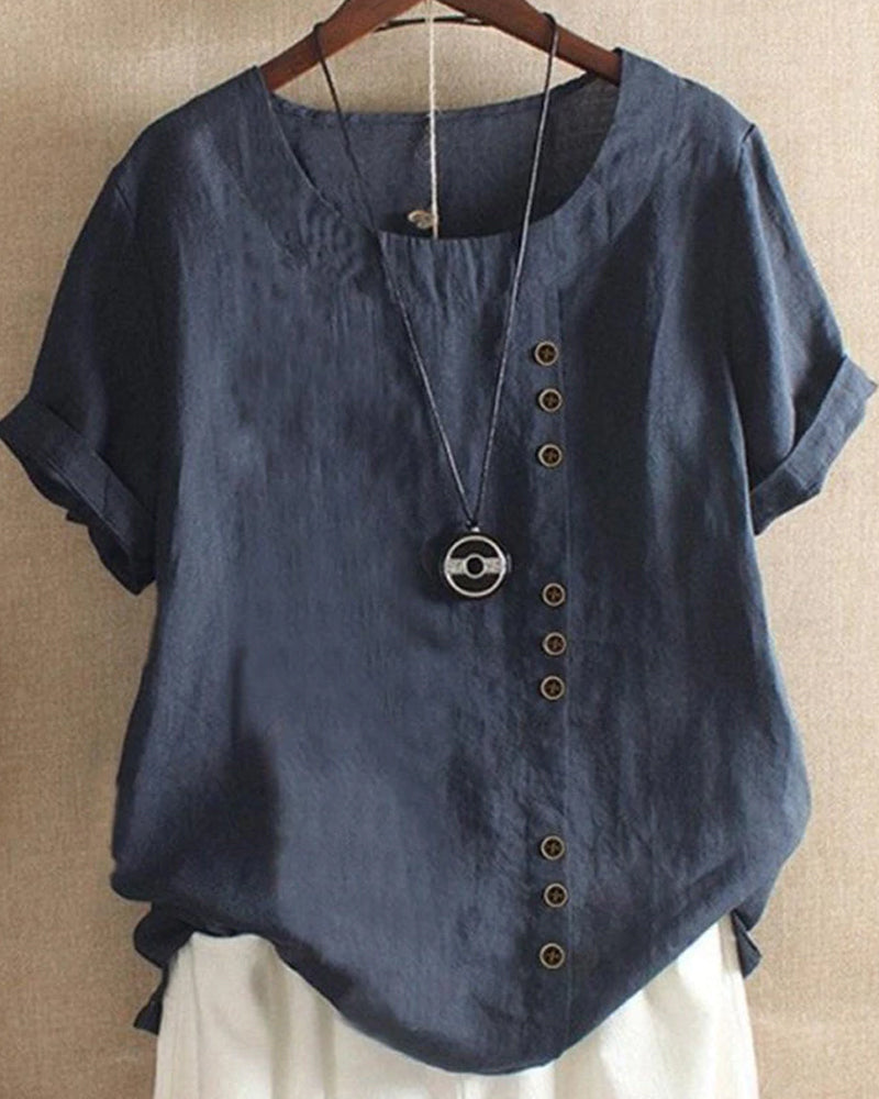 Olivia | Enkel Blus med Knappdetalj för Sommaren