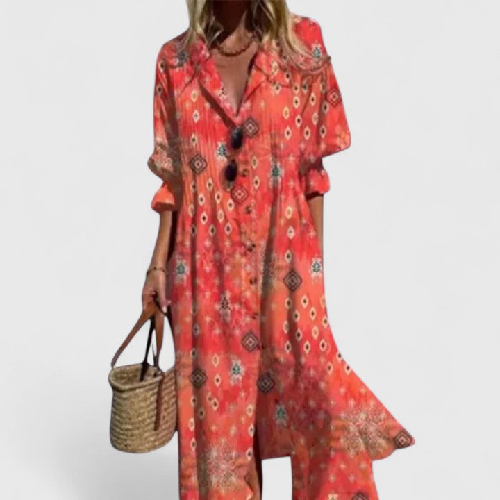 Paula | Elegant Flerfärgad Boho Klänning