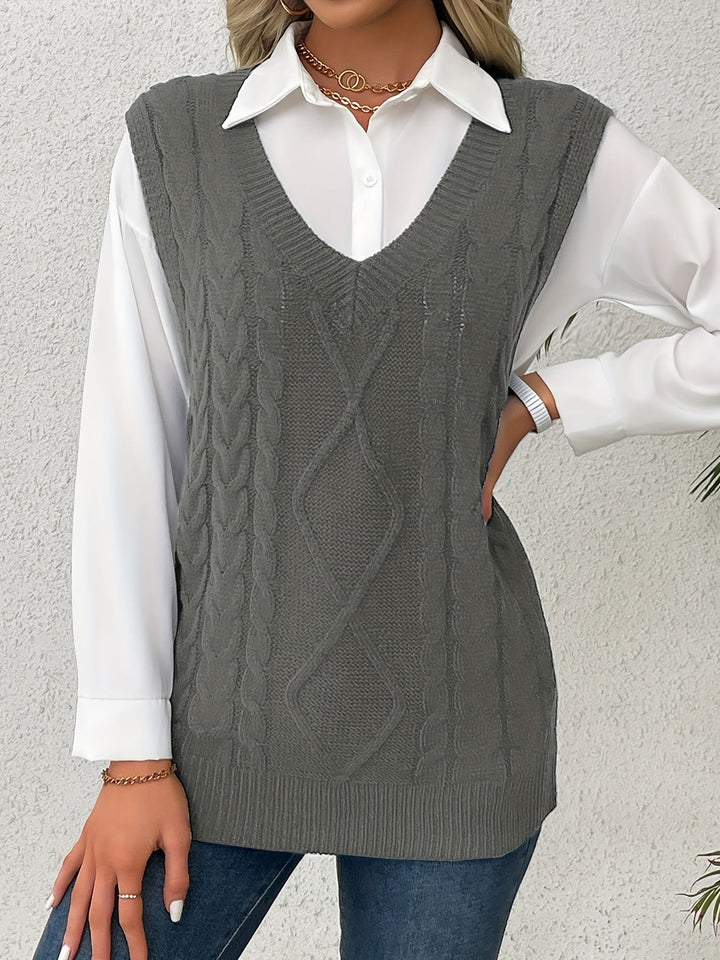 Cora | Mysig Kabelstickad V-Hals Västsweater