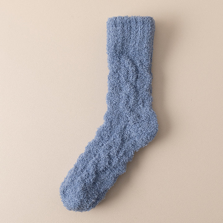 Fluffiga mysstrumpor i korallfleece – halkskydd och tjockt foder